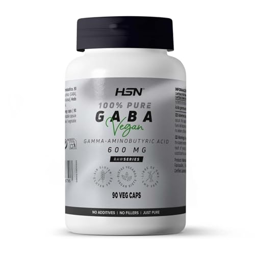 HSN GABA 600 MG | 90 Cápsulas Vegetales - 100% PURO GABA Ácido Gamma Aminobutírico - Aminoácido Libre Sin Añadidos ni Excipientes | No-GMO, Vegano, Sin Gluten