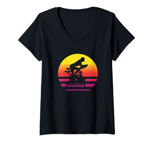 Mujer Bicicleta de spinning retro para mujer | Vintage Fitness Spinning Camiseta Cuello V