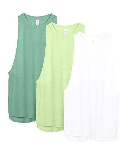 icyzone - Camisetas deportivas de tirantes para mujer, 3 unidades; para correr, musculación, ejercitarse, gimnasio, yoga, atletismo - verde - Small