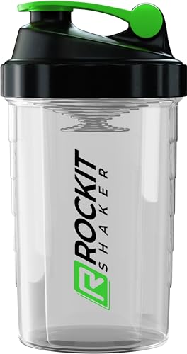 ROCKITZ Premium Shaker per proteine 500ml - funzione di miscelazione con filtro per infusione - per frullati proteici super cremosi per il fitness, tazza per frullati proteici - Verde | Transparente