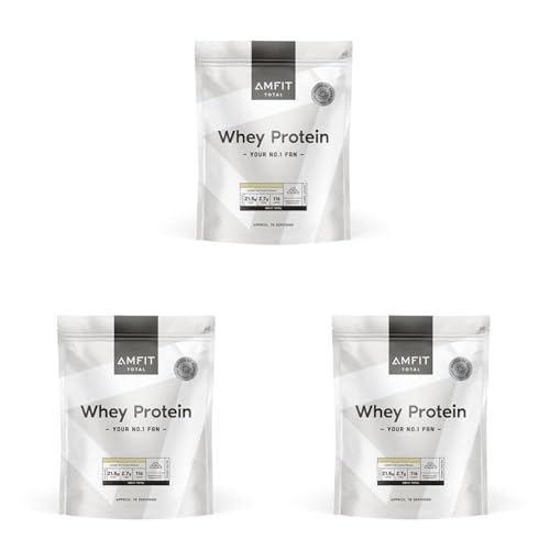 Marca Amazon - Amfit Nutrition Proteína de suero en polvo con sabor a helado de vainilla, 75 porciones, 2.27 kg (Paquete de 3)
