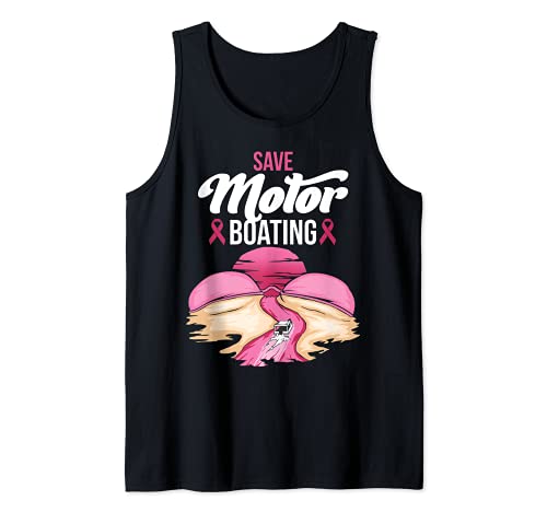 Save Motor Boating Cáncer de Mama Conciencia Rosa Cinta Divertida Camiseta sin Mangas