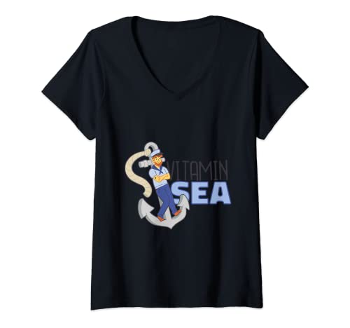 Mujer Vitamin captain sea sailor Camiseta Cuello V