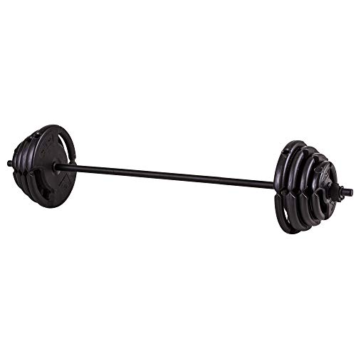 The Step Juego de pesas unisex de 25 kg con barra, color negro, 60 libras