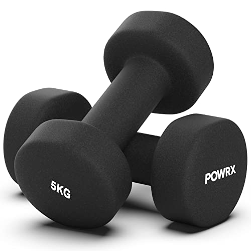 POWRX Mancuernas neopreno 10 kg set (2 x 5 kg) + PDF Workout (Negro)