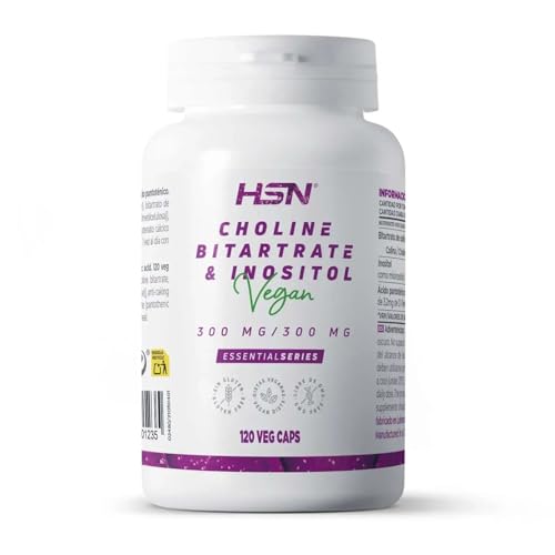 Colina e Inositol de HSN | 120 Cápsulas Vegetales con 600 mg (300 + 300 mg) | Suplemento para la Concentración + Memoria Ideal para Estudiantes y Opositores | No-GMO, Vegano, Sin Gluten