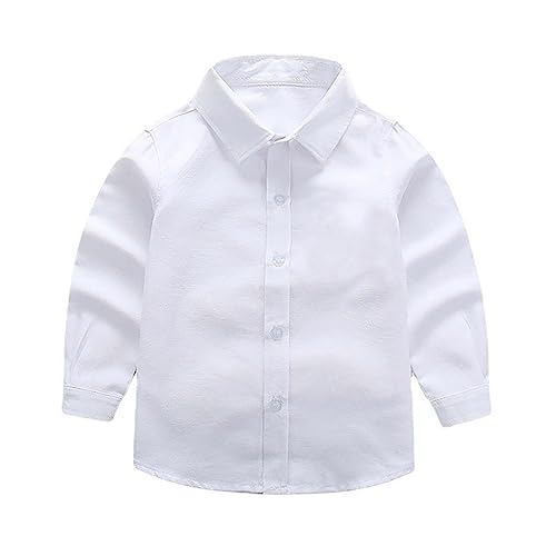 Camiseta básica de Manga Larga de algodón con Cuello Redondo de Ajuste clásico para niños pequeños y niñas Soporte Pie Saco De Boxeo (White, 16-17 Years)