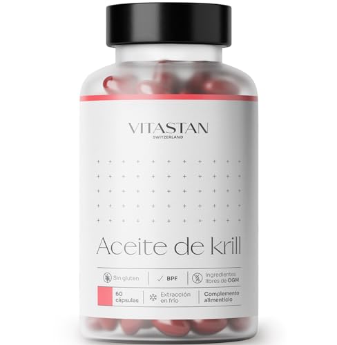 Aceite de Krill Antártico VITASTAN 60-60 Cápsulas de Aceite de Krill con Alto Contenido de Omega 3 de Alta Absorción – Asiste Salud del Corazón, Cerebro y Articulaciones – Apto para Todas las Edades