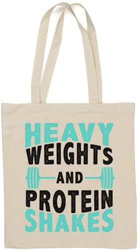 Heavy Weights And Protein Shakes Gym Graphic - Bolsa de algodón natural, color blanco, White, Talla única