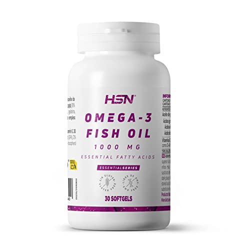 HSN Omega 3 3000mg Aceite de Pescado con 540mg EPA 360mg DHA por Dosis Diaria | 30 Perlas con Vitamina E Natural que protege los ácidos grasos omega-3 | No-GMO, Sin Gluten ni Lactosa