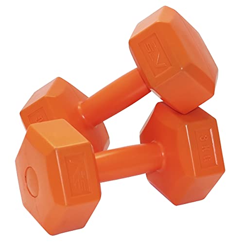 SportVida Juego de mancuernas hexagonales de plástico | 2 unidades | Selección de peso 1 – 6 kg | Gym Fitness Aerobic (3 kg naranja)