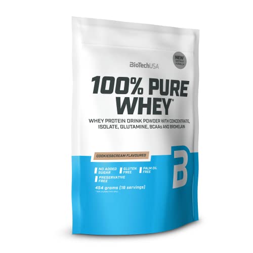 BioTechUSA 100% Pure Whey | Proteína en Polvo con BCAA y Glutamina | Sin Gluten, Sin Aceite de Palma, 454 g, Cookies & Cream
