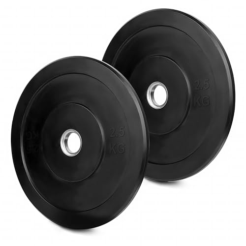 wuuhoo® Platos de pesas olímpicas Bruce 50mm - Bumpe Plates, platos de goma maciza que absorben los golpes, juego de 2 pesas para barbell, negro, entrenamiento con pesas 2 x 2,5 kg