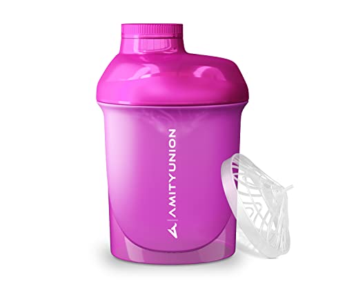 AMITYUNION Coctelera de proteínas para mujeres 400 ml Pink Deluxe ORIGINAL - Coctelera de proteínas a prueba de fugas - Sin BPA con colador, báscula para batidos cremosos de suero de leche