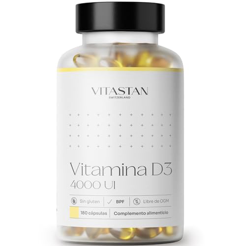 Vitamina D3 VITASTAN 180 - Vitamina D Colecalciferol Vegetariano Contribuye a la Función Normal del Sistema Inmunológico - Sin Agentes de Carga - Ideal para Salud Ósea, Mental y Cardiovascular