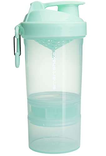 Smartshake O2GO Protein Shaker Bottle 600ml | Leak-proof gym shaker drinking bottle for protein shaker | Clear PP Water Bottle BPA & DEHP Free Protein Powder Shaker Cup, Mist Green