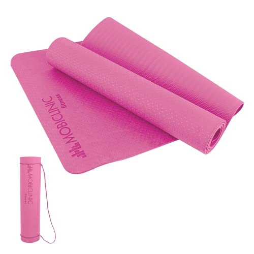 Mobiclinic, Esterilla de Yoga, Incluye Correa de Transporte, 6mm Grosor,Marca Española, Antideslizante, Impermeable, Ecológica, Fitness, Deporte, 181x61x0.6 cm, Lavable, Flexible, TPE, Rosa