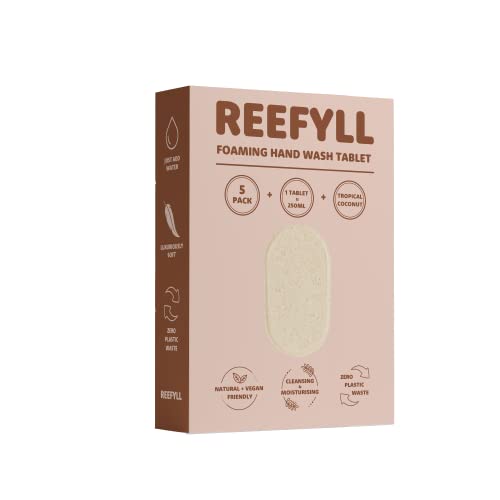 Reefyll Foaming Hand Soap Refill Tablets Dissolvable Plastic Free Hand Wash Pods Just Add Water Tropical Coconut Scent 5 Tablets