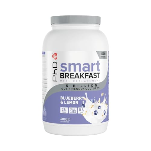 PhD SMART BEAKFAST Batido Nutritivo de Proteína Sustitutivo de Comidas y Desayunos, 600 g (10 porciones) Sabor Arándanos y Limón