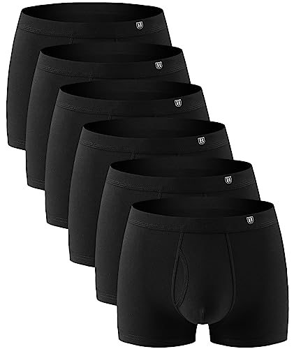 Pack de 6 calzoncillos tipo bóxer para hombre, sin rasguños, de algodón, Con abertura:6 negro, L