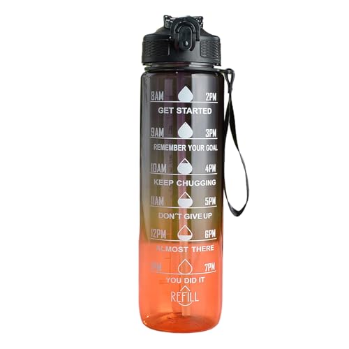 Porceosy Botella de agua de diseño transparente degradado, 1000 ml, color de grado alimenticio, Bpa, deportes, con correa de escala, a prueba de fugas, gimnasio, fitness, A 1000 ml