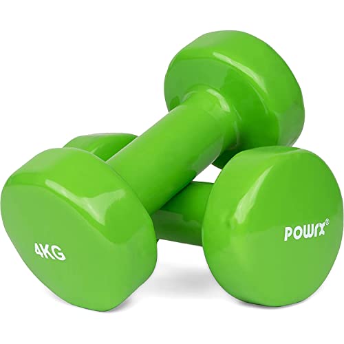 POWRX Mancuernas vinilo 8 kg set (2 x 4 kg) + PDF Workout (Verde claro)