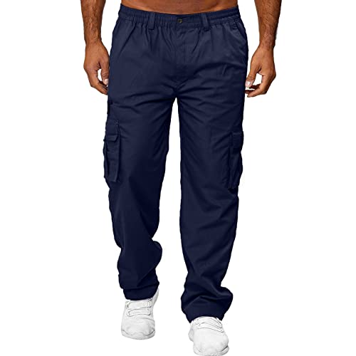 2024 - Monos Pantalones Multibolsillos para Hombre Pantalones Pierna Recta Fitness Deportes Pantalones para Hombre Corredores Ajustados para Hombres, azul marino, L