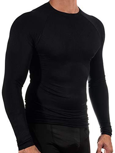 13MW Camiseta Térmica Profesional | Hombre | Tejido Reforzado | Transpirable (Negro, XS-S)