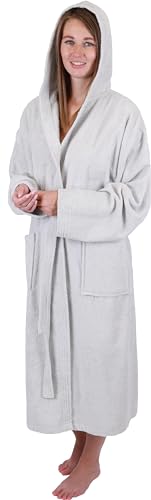 Betz Albornoz de algodón con capucha para hombre y mujer - albornoz sauna - albornoz largo - abrigo sauna - Color gris plata Talla L/XL