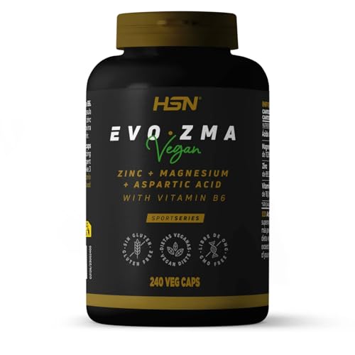 ZMA Magnesio Zinc y Vitamina B6 de HSN Evozma | 240 Cápsulas Vegetales | Con 1000 MG de Ácido Aspártico por Dosis Diaria | No-GMO, Vegano, Sin Gluten