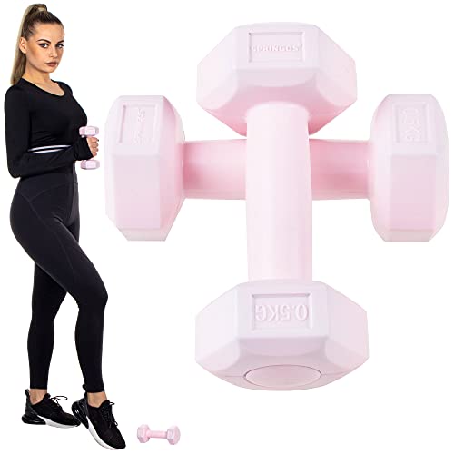 SPRINGOS Juego de mancuernas hexagonales para mujer pesas para entrenamiento de fitness y aerobic Rosa claro 2 x 0,5 kg