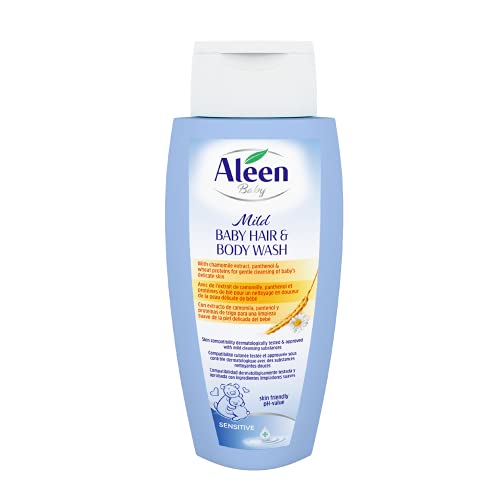 ALEEN Gel Champu Bebe - Mild Baby Hair & Body Wash | 93% Ingredientes de Origen Natural, Camomila, Coco y Proteínas de Trigo - 300 ml
