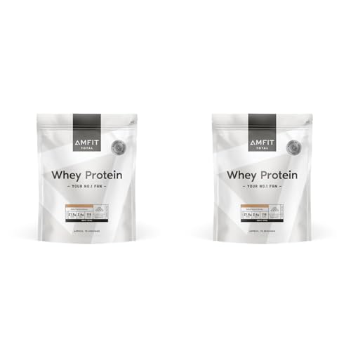 Marca Amazon - Amfit Nutrition Proteína de suero en polvo con sabor a caramelo salado, 75 porciones, 2.27 kg (Paquete de 2)