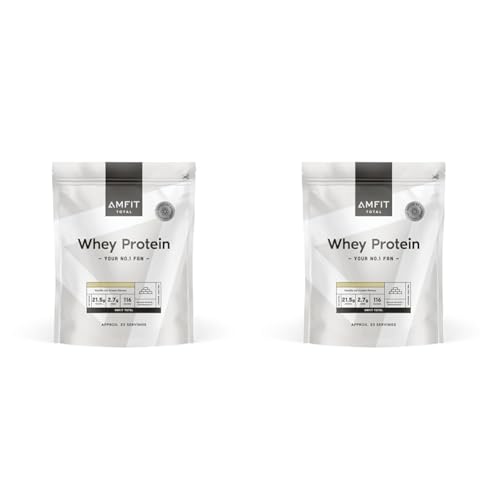 Marca Amazon - Amfit Nutrition Proteína de suero en polvo con sabor a helado de vainilla, 33 porciones, 1 kg (Paquete de 2)