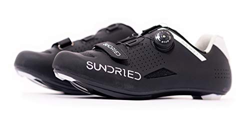 Sundried Zapatos para bicicleta de carretera Pro para hombre con tacos MTB, ciclo de giro, ciclismo de carretera en interiores, color Negro, talla 47 EU
