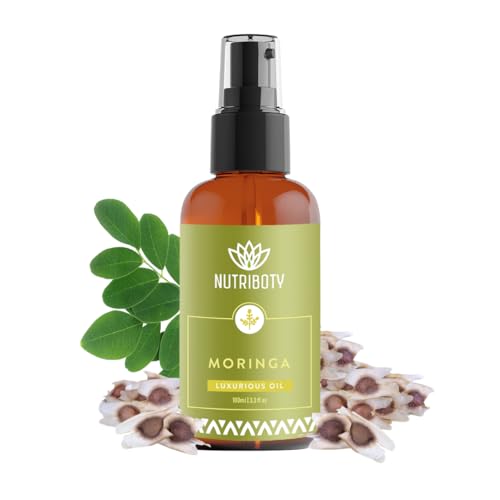 Aceite vegetal natural de Moringa de Nutriboty, 100 ml, cosmética natural fuerte en vitamina A E y antioxidantes, para aplicación en piel y cabello, 100% natural