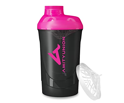 AMITYUNION Shaker Deluxe - Proteína Shaker a prueba de fugas - BPA libre y con la escala tamiz de polvo de proteína de suero cremoso sacude (Rosa Negro 800ml)