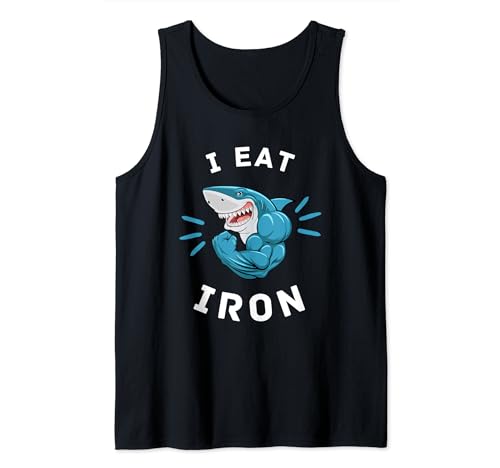I Eat Iron Muscular Shark Gym Motivación Entrenamiento Fuerza Camiseta sin Mangas