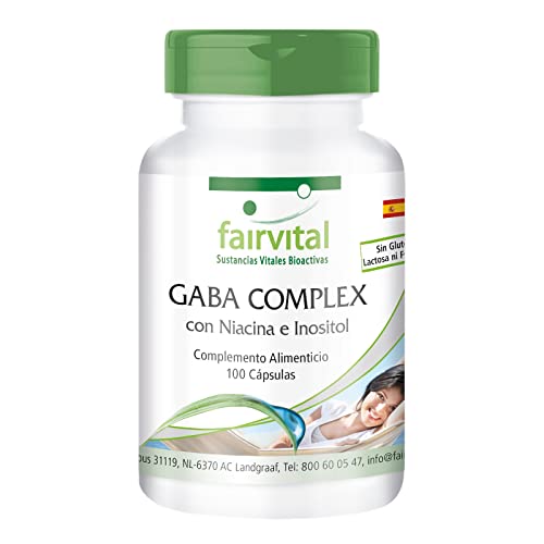 Fairvital | GABA Complex - Ácido Gamma-Aminobutírico + Niacina e Inositol - Suplemento VEGANO - Dosis elevada - 100 Cápsulas - Calidad Alemana