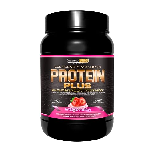 Healthy Fusion Protein Plus | Recuperador muscular a base de Proteína, Colágeno, L-Glutamina, Magnesio y Vitamina B6 | Acelera la recuperación muscular y aumenta la musculatura | Sabor Fresa 1000gr