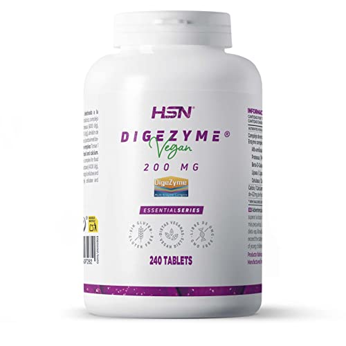 Digezyme Enzimas Digestivas de HSN | 240 Tabletas 200 mg Complejo Patentado para Mejorar la Digestión de Proteínas, Hidratos y Grasas | Absorción de Nutrientes | No-GMO, Vegano, Sin Gluten