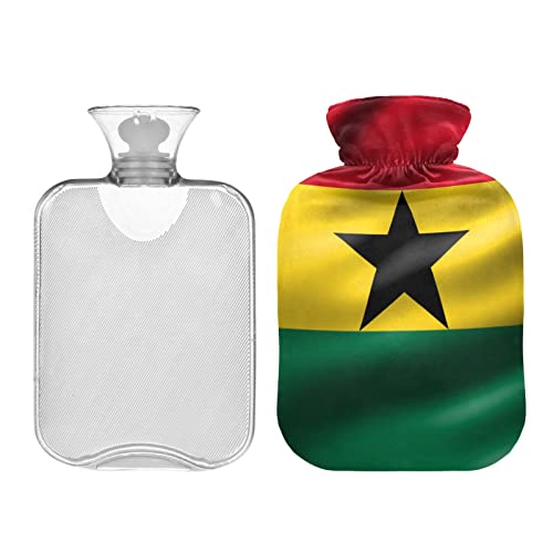 Botella de agua caliente con tapa con bandera nacional de Ghana, bolsa de agua caliente de 2 litros para alivio del dolor, calentador para calambres, terapia caliente