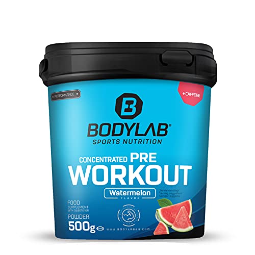 Bodylab24 Concentrated Pre-Workout Booster Sandías 500g, potenciador de energía con creatina, beta-alanina, arginina, niacina y cafeína, para más potencia y energía durante los entrenamientos