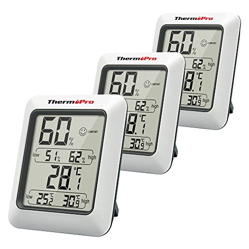 ThermoPro TP50 3 Piezas Termómetro Higrómetro Digital Medidor de Humedad y Temperatura Interior Termohigrómetro Profesional para Medición de Casa Habitación Hogar Oficina Ambiente