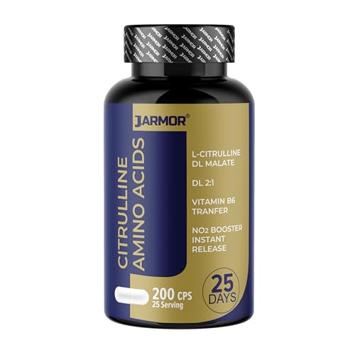 Citrulina Malato Y Vitamina B6 | Precursor de Arginina y Óxido Nítrico | 200 cápsulas 500 mg | Fabricado en España Jarmor