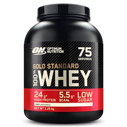 Optimum Nutrition Gold Standard 100% Whey, Proteína en Polvo para Recuperacíon y Desarrollo Muscular con Glutamina Natural y Aminoácidos BCAA, Sin Sabor, 75 Dosis, 2.25 kg