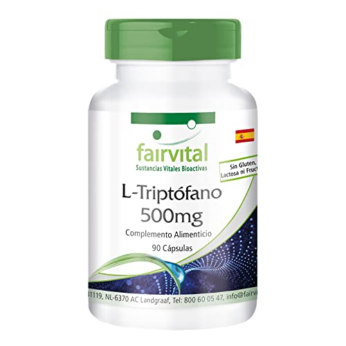 Fairvital | L-Triptófano 500mg - VEGANO - Dosis elevada - Aminoácido esencial - 90 Cápsulas- Calidad Alemana