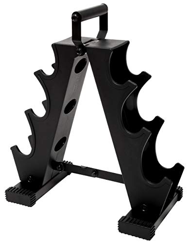 Signature Fitness BalanceFrom - Soporte plegable de acero sólido para mancuernas con asa, marco A, capacidad de 150 libras