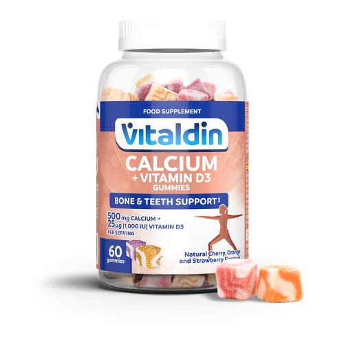 VITALDIN 60 Gominolas de Calcio & Vitamina D3, 500 mg, 1.000 IU por dosis – (30 días) sabor Frutas – Ayuda a mantener huesos y dientes – Sin Gluten – Apto para Niños & Adultos
