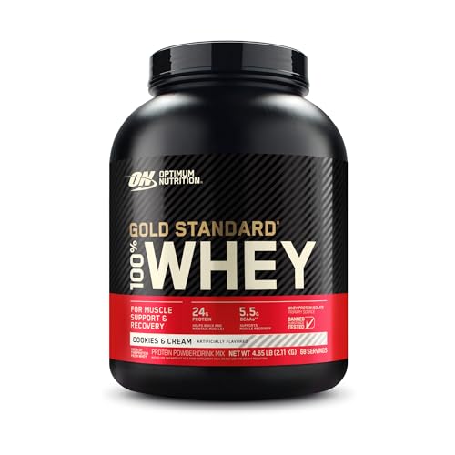 Optimum Nutrition Gold Standard 100% Whey, Proteína en Polvo para Recuperacíon y Desarrollo Muscular con Glutamina Natural y Aminoácidos BCAA, Sabor Cookies & Cream, 71 Dosis, 2.27 kg